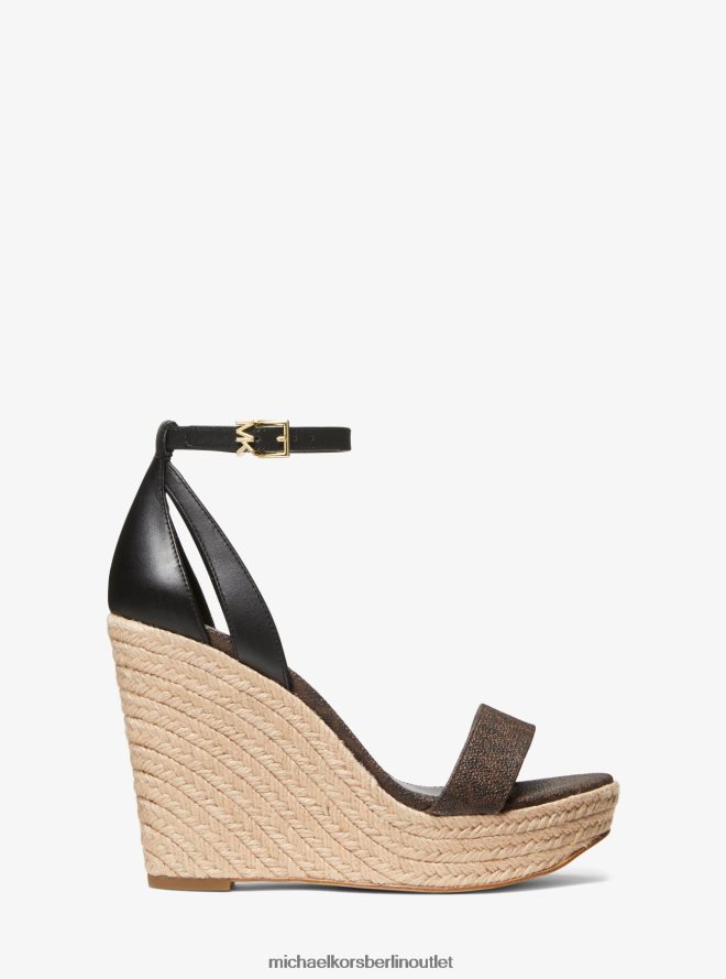 Schuhe de Michael Kors Frauen Kimberly-Logo und Keilsandalette aus Leder schwarz/braun 404V221908