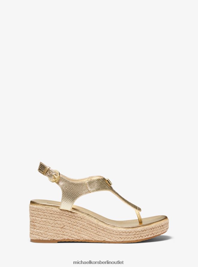 Schuhe de Michael Kors Frauen Laney Espadrille-Keilsandale aus metallischem Leder mit Eidechsenprägung Weißgold 404V221950