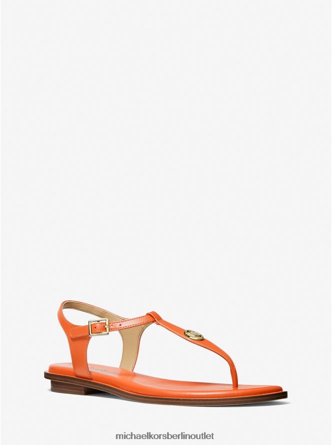 Schuhe de Michael Kors Frauen Mallory-Ledersandale mit T-Riemen Aprikose 404V221897