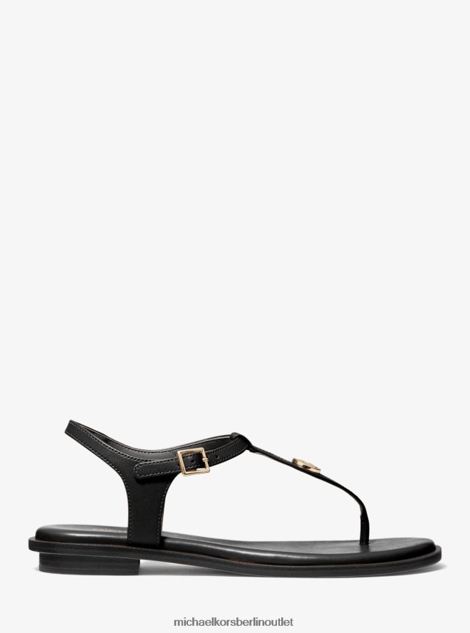 Schuhe de Michael Kors Frauen Mallory-Ledersandale mit T-Riemen Schwarz 404V221902