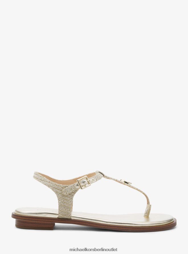 Schuhe de Michael Kors Frauen Mallory glitzernde T-Riemen-Sandale aus Kettengeflecht Weißgold 404V221905