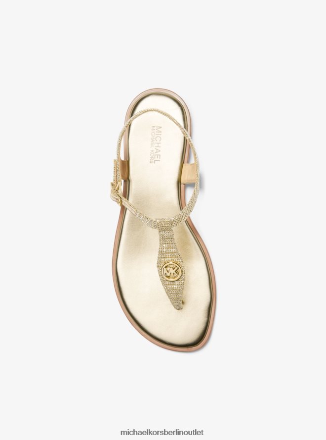 Schuhe de Michael Kors Frauen Mallory glitzernde T-Riemen-Sandale aus Kettengeflecht Weißgold 404V221905