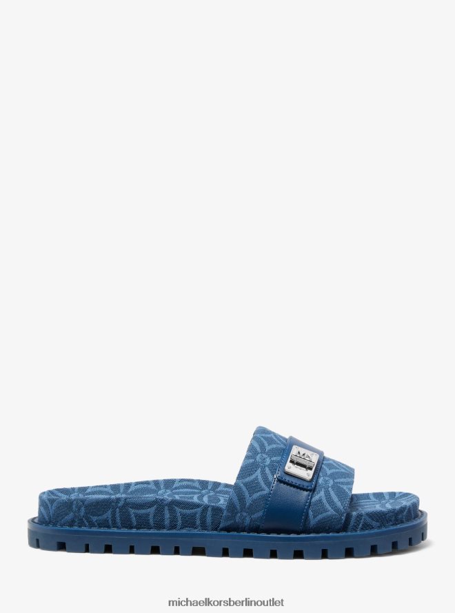 Schuhe de Michael Kors Frauen Padma-Logo-Jacquard-Slide-Sandale Heritage Blue Multi 404V221923
