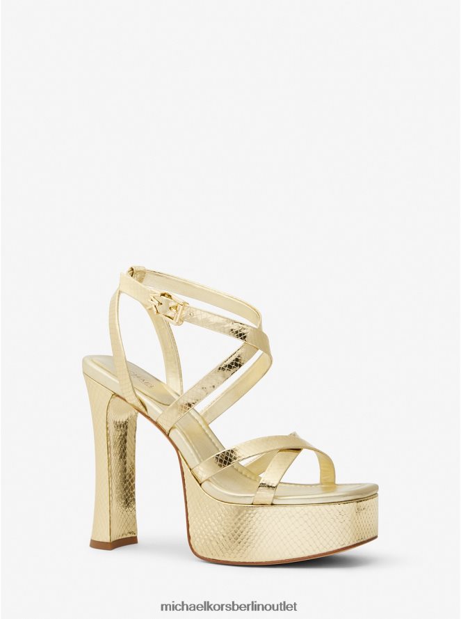 Schuhe de Michael Kors Frauen Paola Plateausandale aus Leder mit metallischer Schlangenprägung Weißgold 404V221885