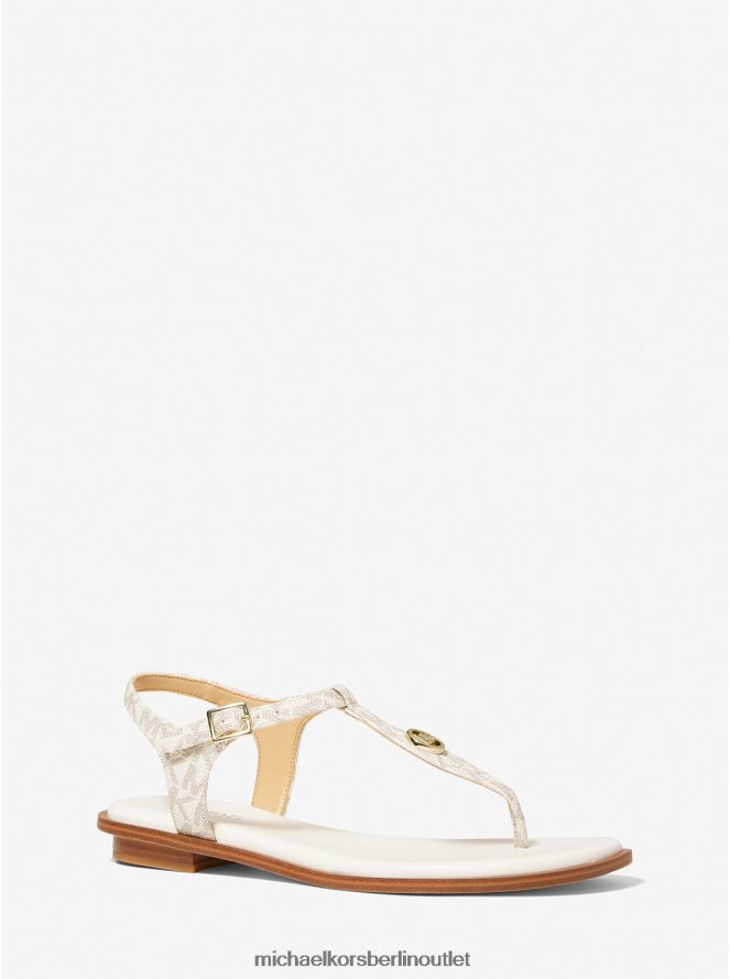 Schuhe de Michael Kors Frauen Sandale mit Mallory-Logo und T-Riemen Vanille 404V221903