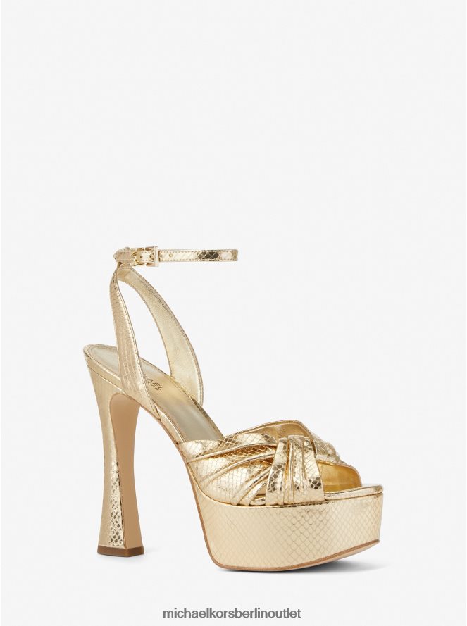 Schuhe de Michael Kors Frauen Selena Metallic-Plateausandale aus Leder mit Schlangenprägung Weißgold 404V221980