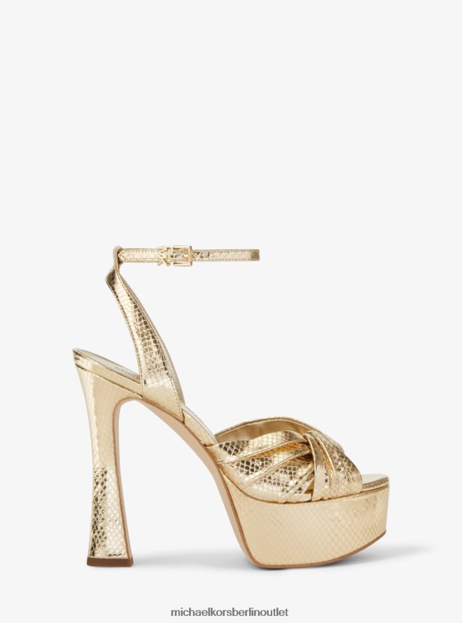Schuhe de Michael Kors Frauen Selena Metallic-Plateausandale aus Leder mit Schlangenprägung Weißgold 404V221980