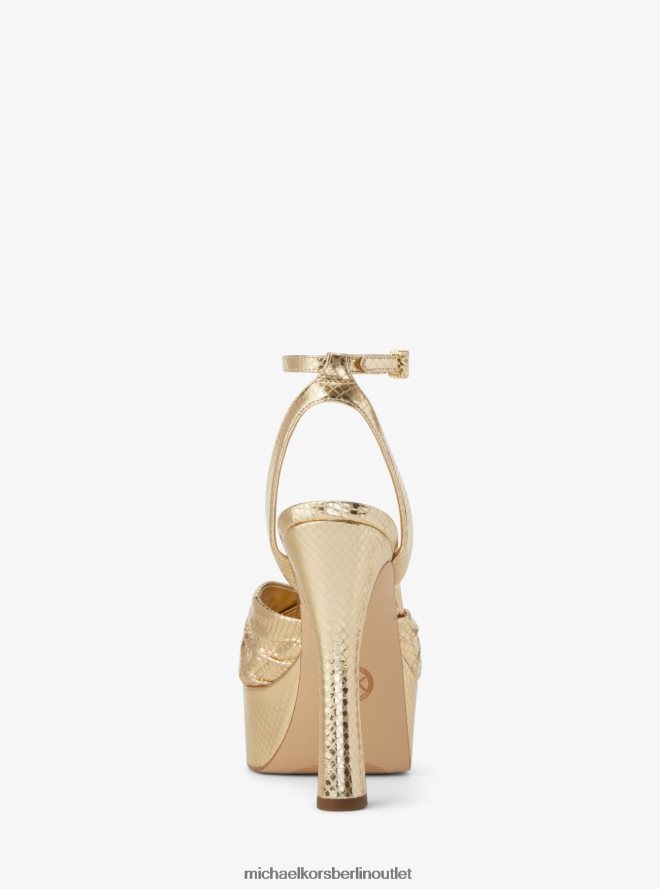Schuhe de Michael Kors Frauen Selena Metallic-Plateausandale aus Leder mit Schlangenprägung Weißgold 404V221980