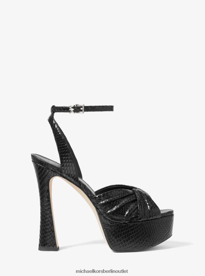 Schuhe de Michael Kors Frauen Selena Plateausandale aus Leder mit Schlangenprägung Schwarz 404V221979