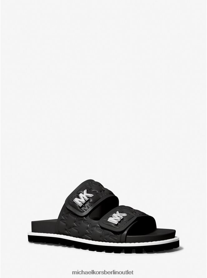 Schuhe de Michael Kors Frauen Slide-Sandale aus Kunstleder mit starker Logoprägung Schwarz 404V221921