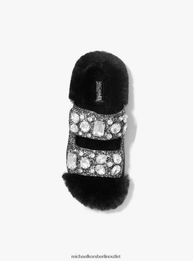 Schuhe de Michael Kors Frauen Starke, verzierte Slide-Sandale mit Glitzer und Kunstpelz schwarzes Silber 404V221972