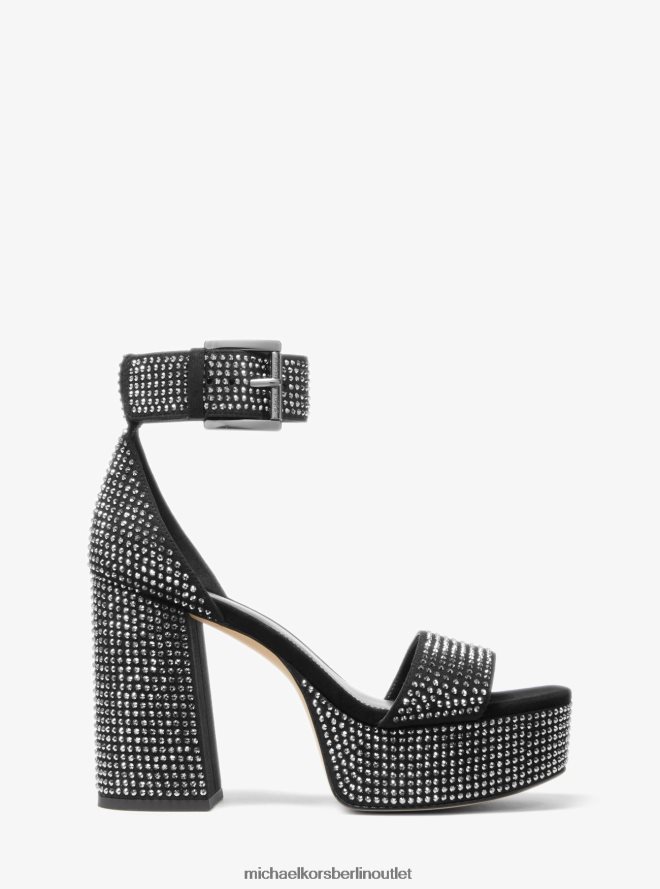 Schuhe de Michael Kors Frauen Tara-Plateausandale aus Wildlederimitat mit Kristallverzierung Schwarz 404V222025