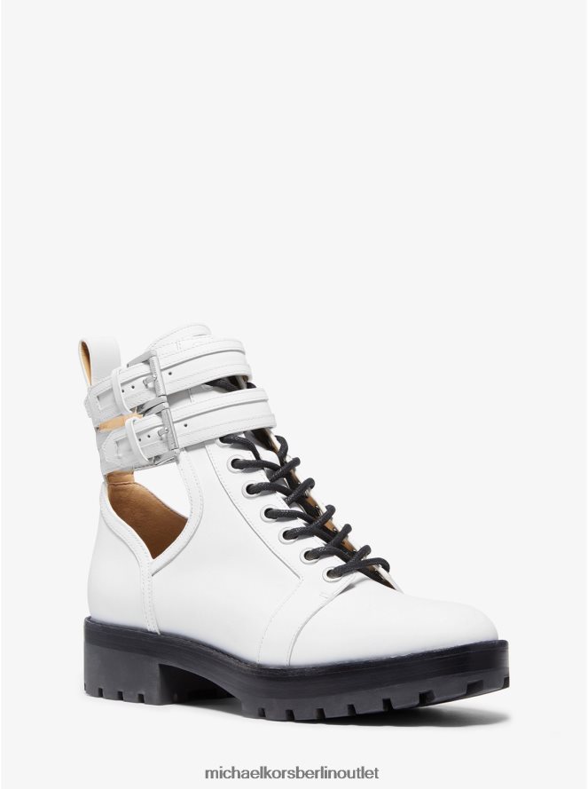 Schuhe de Michael Kors Frauen Bensen Leder-Kampfstiefel Optik weiß 404V222216