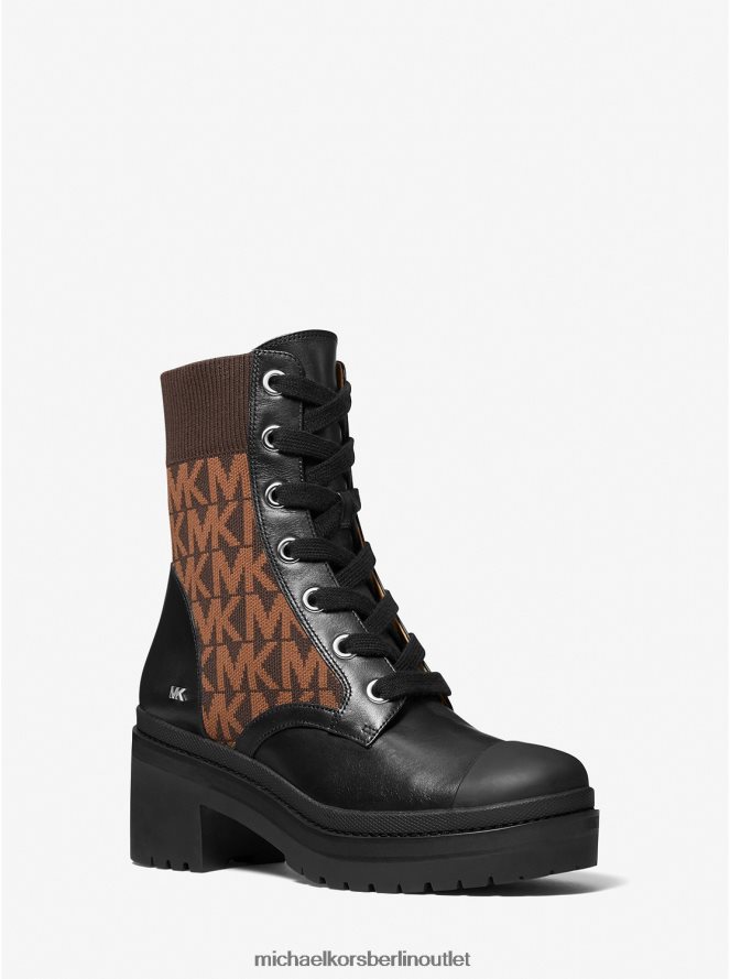 Schuhe de Michael Kors Frauen Brea-Kampfstiefel aus Leder und Logo-Jacquard schwarz/braun 404V222101