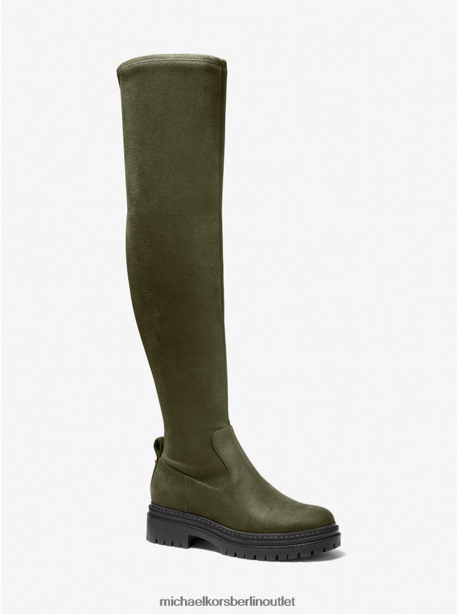 Schuhe de Michael Kors Frauen Cyrus Overknee-Stiefel aus Wildlederimitat mit Stretchanteil Olive 404V222127