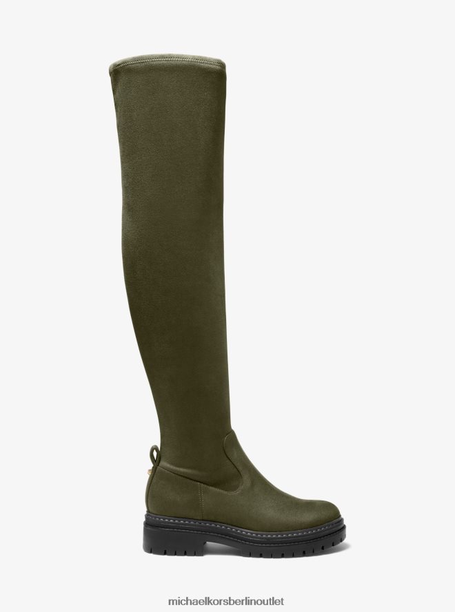 Schuhe de Michael Kors Frauen Cyrus Overknee-Stiefel aus Wildlederimitat mit Stretchanteil Olive 404V222127