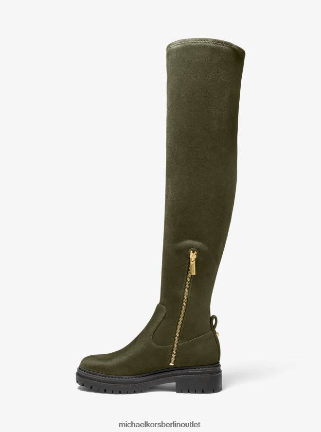 Schuhe de Michael Kors Frauen Cyrus Overknee-Stiefel aus Wildlederimitat mit Stretchanteil Olive 404V222127