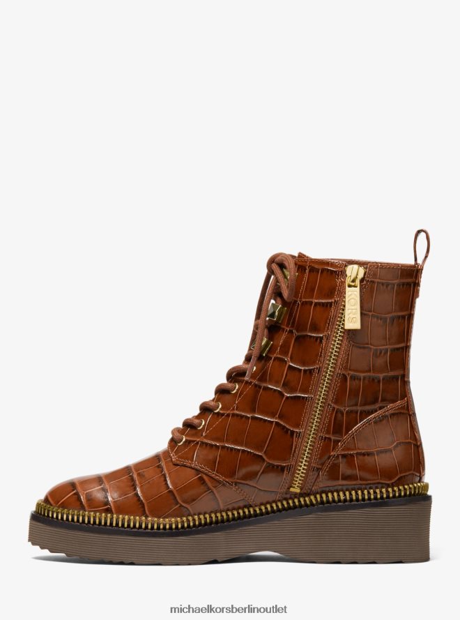 Schuhe de Michael Kors Frauen Haskell Kampfstiefel aus Leder mit Krokodilprägung Kastanie 404V222209