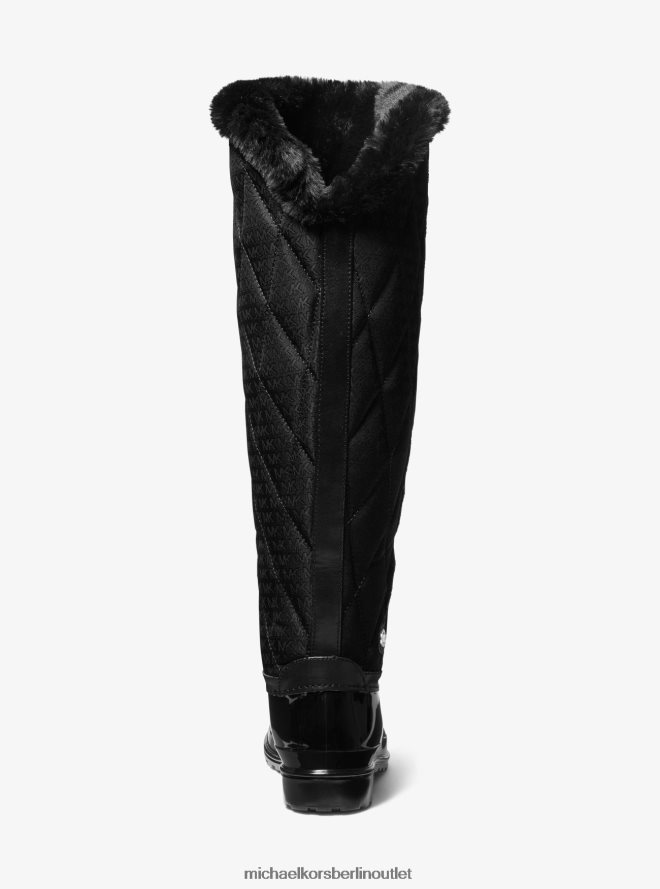 Schuhe de Michael Kors Frauen Hoher Bonnie-Gummistiefel aus gestepptem Logo aus Jacquard und PVC Schwarz 404V222186