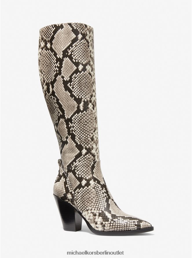 Schuhe de Michael Kors Frauen Kniehoher Stiefel aus Kunstleder mit Dover-Python-Prägung Sand 404V222133