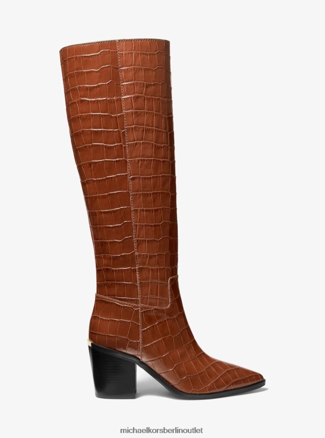 Schuhe de Michael Kors Frauen Loni-Stiefel aus Leder mit Krokodilprägung Kastanie 404V222136