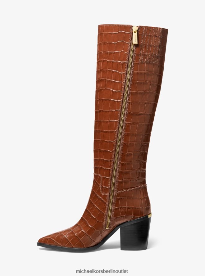 Schuhe de Michael Kors Frauen Loni-Stiefel aus Leder mit Krokodilprägung Kastanie 404V222136