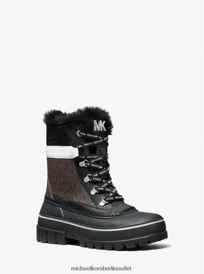 Schuhe de Michael Kors Frauen Mit Kunstfell gefütterter Schneestiefel mit Ozzie-Logo schwarz/braun 404V222187