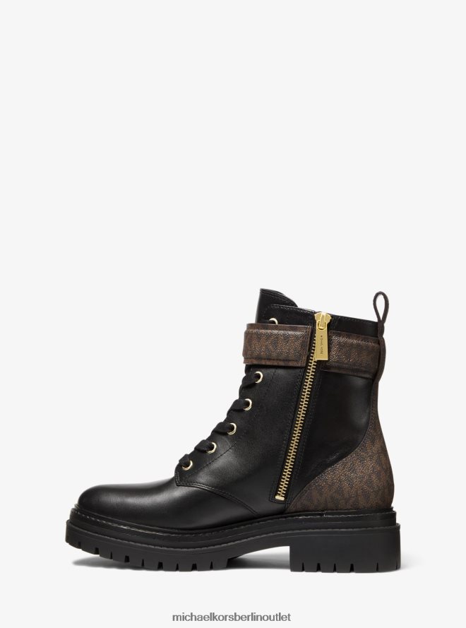 Schuhe de Michael Kors Frauen Parker-Kampfstiefel aus Leder schwarz/braun 404V222114