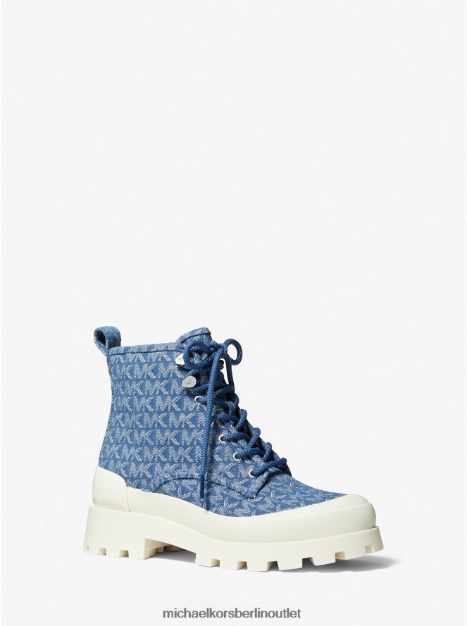 Schuhe de Michael Kors Frauen Payton Denim-Jacquard-Kampfstiefel Denim 404V222116