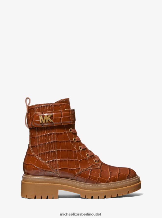 Schuhe de Michael Kors Frauen Starker Kampfstiefel aus Leder mit Krokodilprägung Kastanie 404V222163