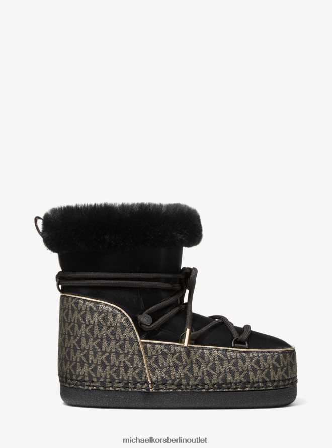 Schuhe de Michael Kors Frauen Zelda-Metallic-Logo und Samtstiefel schwarzes Gold 404V222109