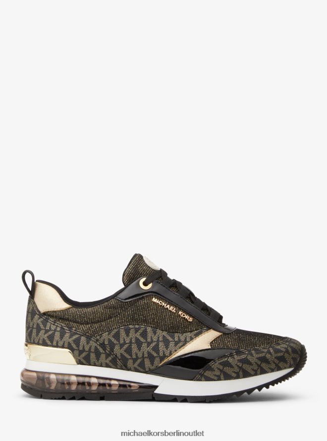 Schuhe de Michael Kors Frauen Allie Stride extrem metallischer Mixed-Media-Trainer Weißgold 404V221799