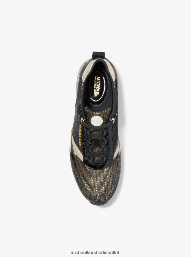 Schuhe de Michael Kors Frauen Allie Stride extrem metallischer Mixed-Media-Trainer Weißgold 404V221799