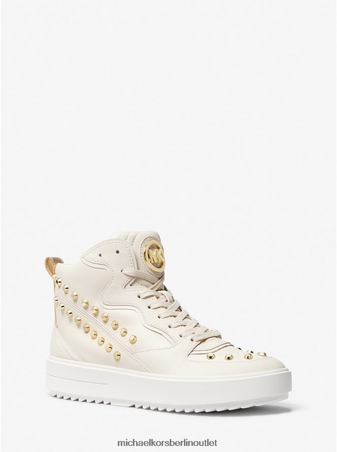 Schuhe de Michael Kors Frauen Emmett High-Top-Sneaker aus Leder mit Nieten und Streifen Es ist Sahne 404V221706