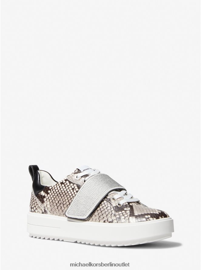 Schuhe de Michael Kors Frauen Emmett verzierter Ledersneaker mit Schlangenprägung Sand 404V221730