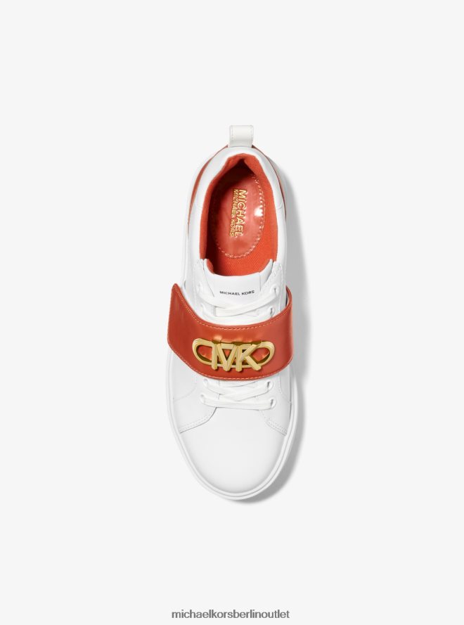 Schuhe de Michael Kors Frauen Emmett zweifarbiger Ledersneaker mit Logoverzierung tiefes Orange 404V221796