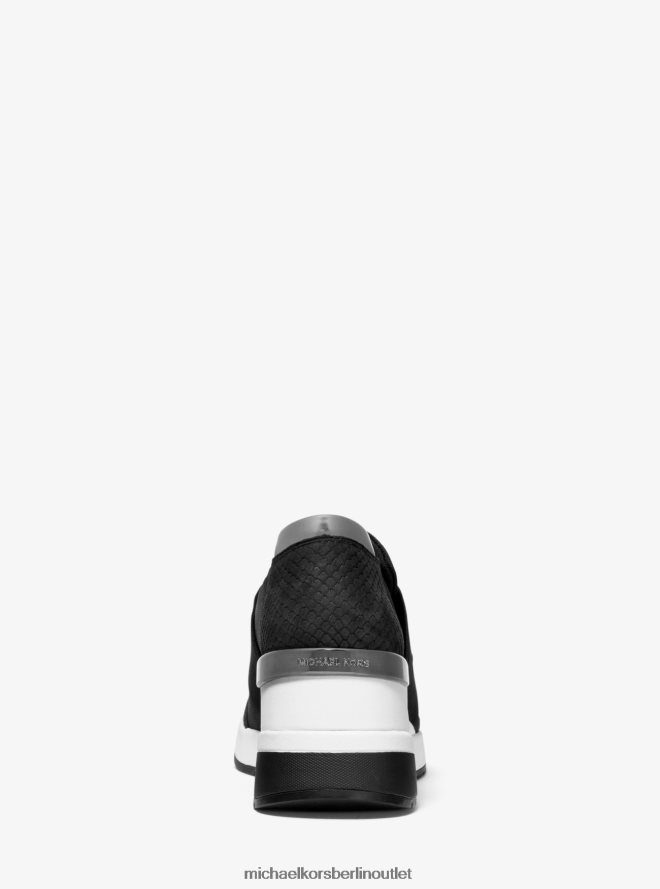 Schuhe de Michael Kors Frauen Felix-Sneaker aus Canvas und Nubukleder mit Schlangenprägung Schwarz 404V221811