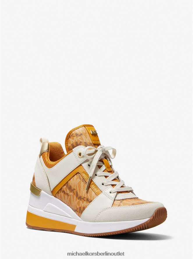 Schuhe de Michael Kors Frauen Georgia Animal-Print-Logo und Leder-Turnschuh Ringelblume 404V221794