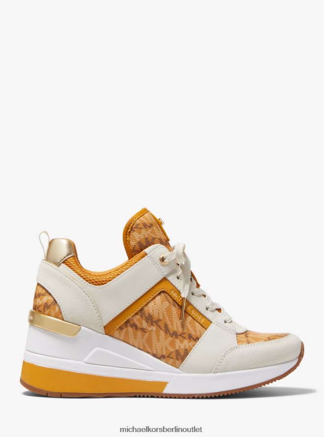 Schuhe de Michael Kors Frauen Georgia Animal-Print-Logo und Leder-Turnschuh Ringelblume 404V221794