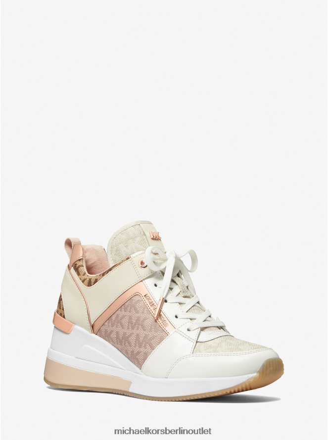 Schuhe de Michael Kors Frauen Georgia-Sneaker aus Leder mit Farbblockdesign und Logo-Jacquard natürliche Kombination 404V221720