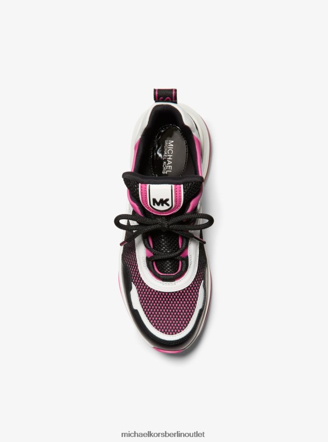 Schuhe de Michael Kors Frauen Olympia Extreme Leder- und Scuba-Trainer kirschrot multi 404V221749