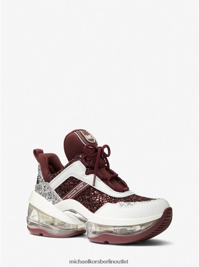 Schuhe de Michael Kors Frauen Olympia Extreme Sneaker aus Glitzer und Leder Merlot 404V221734