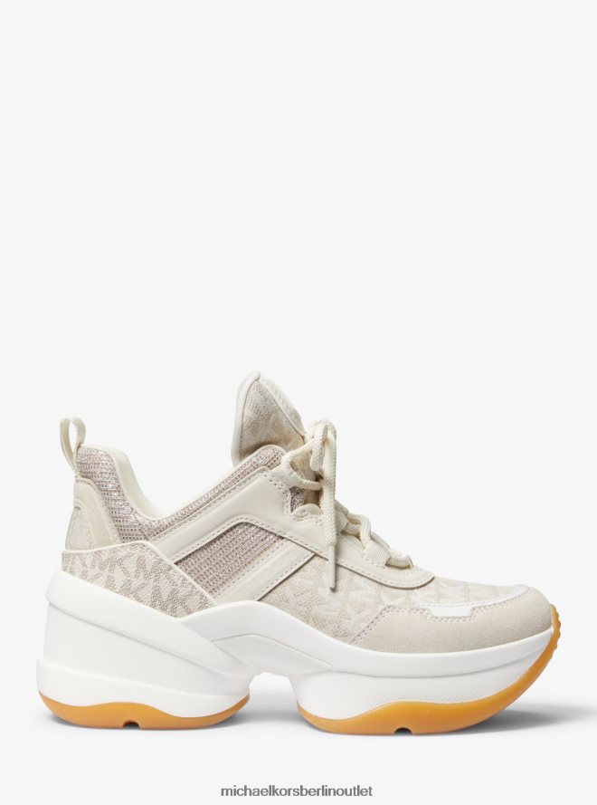 Schuhe de Michael Kors Frauen Sneaker aus Jacquard mit Olympia-Logo und glitzerndem Kettennetz natürliche Kombination 404V221753