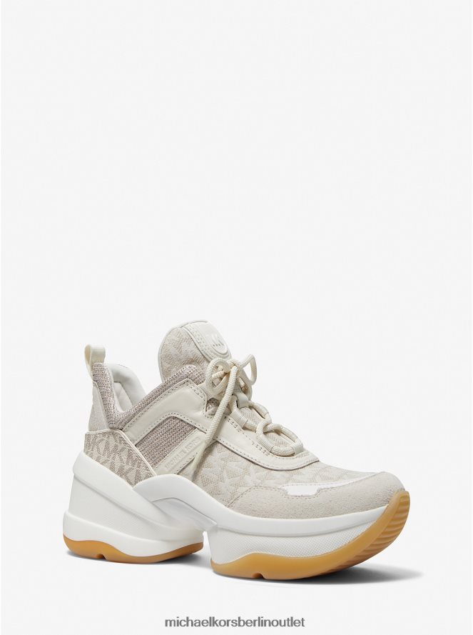 Schuhe de Michael Kors Frauen Sneaker aus Jacquard mit Olympia-Logo und glitzerndem Kettennetz natürliche Kombination 404V221754