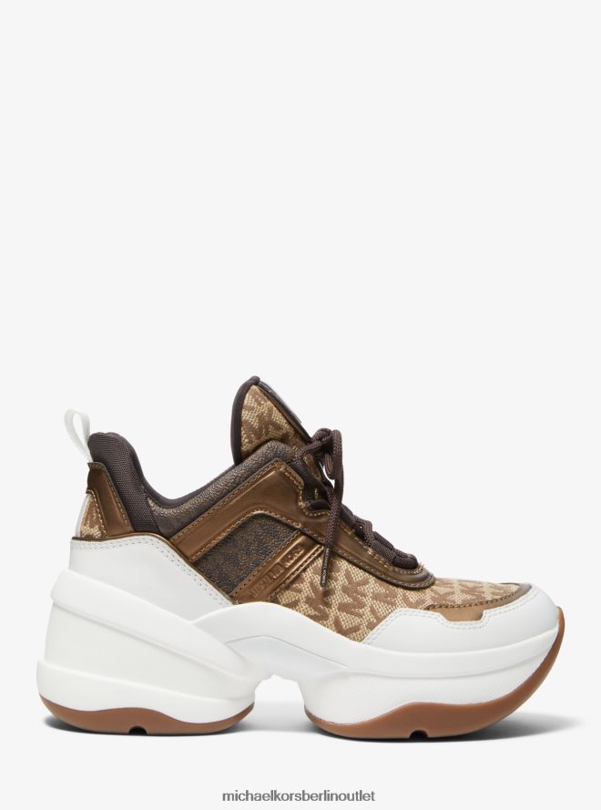 Schuhe de Michael Kors Frauen Sneaker mit Olympia-Logo aus Jacquard und Metallic-Leder Beige/Ebenholz/Braun 404V221773