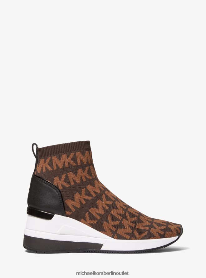 Schuhe de Michael Kors Frauen Socken-Sneaker aus Stretch-Strick mit Skyler-Logo Schokoladenkombination 404V221725