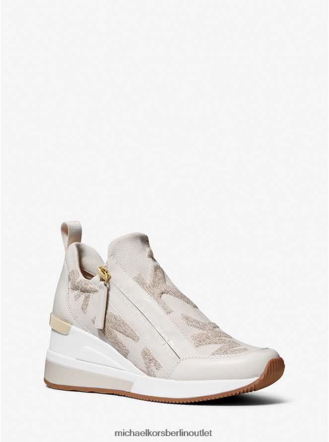 Schuhe de Michael Kors Frauen Willis-Logo-Stretch-Strick-Sneaker Weißgold 404V221708