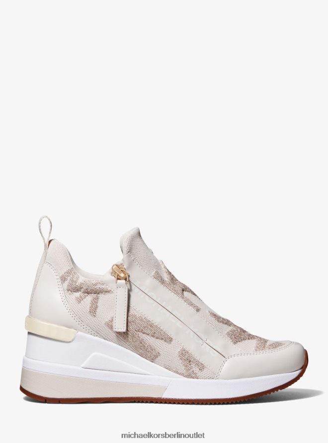Schuhe de Michael Kors Frauen Willis-Logo-Stretch-Strick-Sneaker Weißgold 404V221708