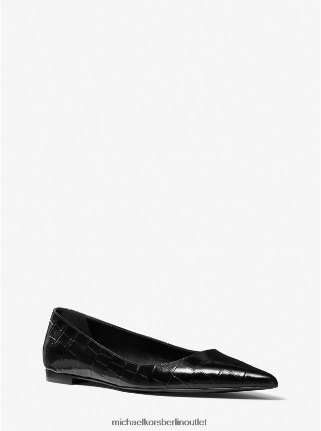 Schuhe de Michael Kors Frauen Kollektion Agnes, flaches Leder mit Krokodilprägung Schwarz 404V222277