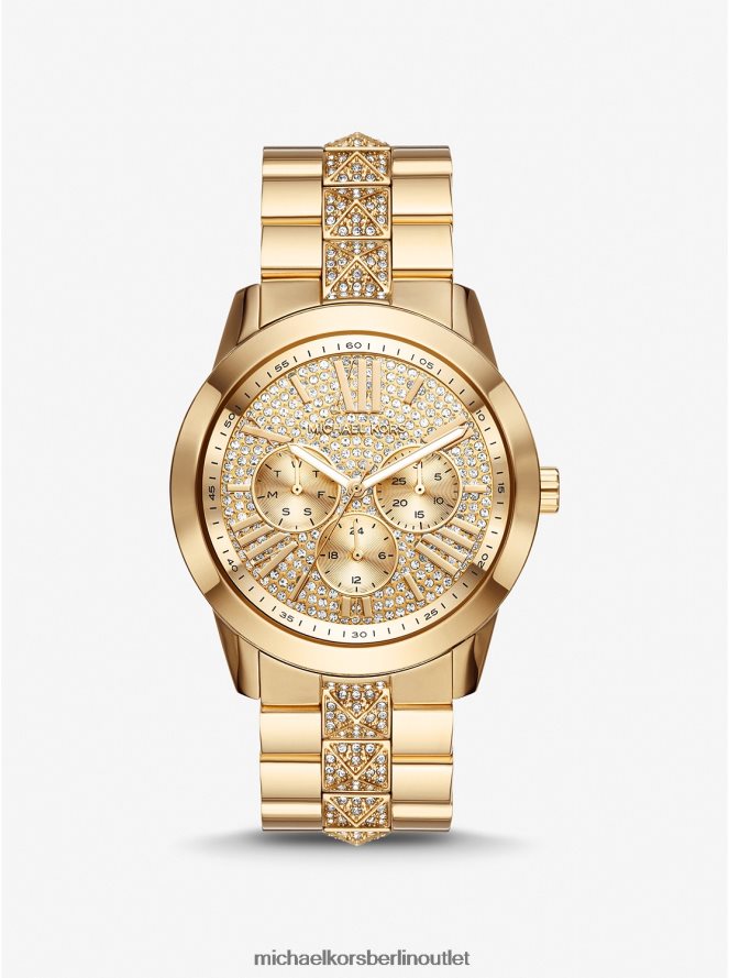 Zubehör de Michael Kors Frauen Übergroße goldfarbene Bryn Pave-Armbanduhr Gold 404V222396